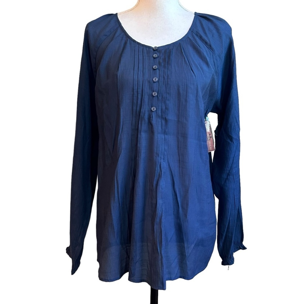 Bit & Bridle Long Sleeve Half Button Popover‎ Top SZ Small in Blue NEW